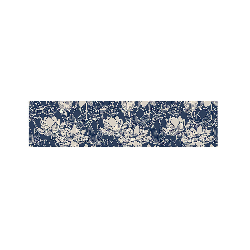 White And Blue Lotus Flower Print Bed Runner
