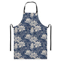 White And Blue Lotus Flower Print Bib Apron With Pocket