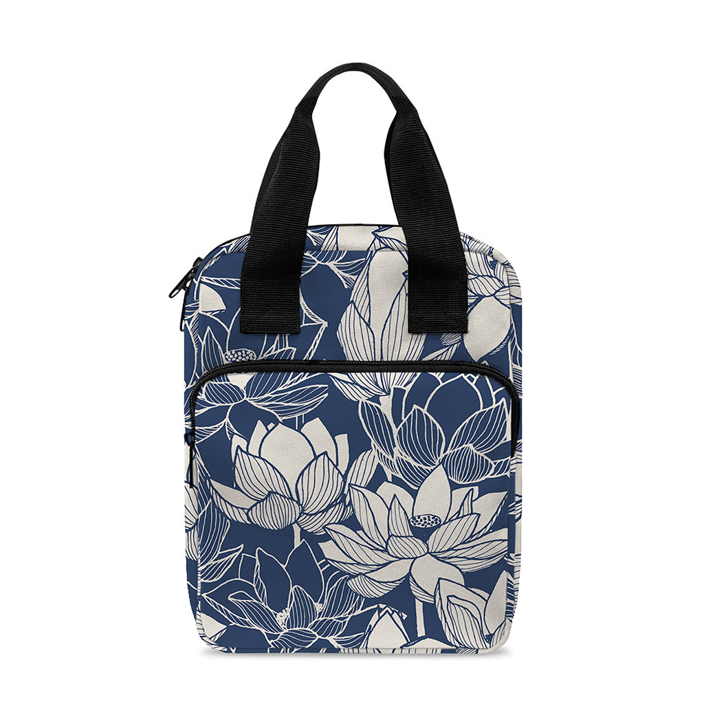 White And Blue Lotus Flower Print Bible Tote Bag