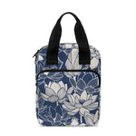 White And Blue Lotus Flower Print Bible Tote Bag