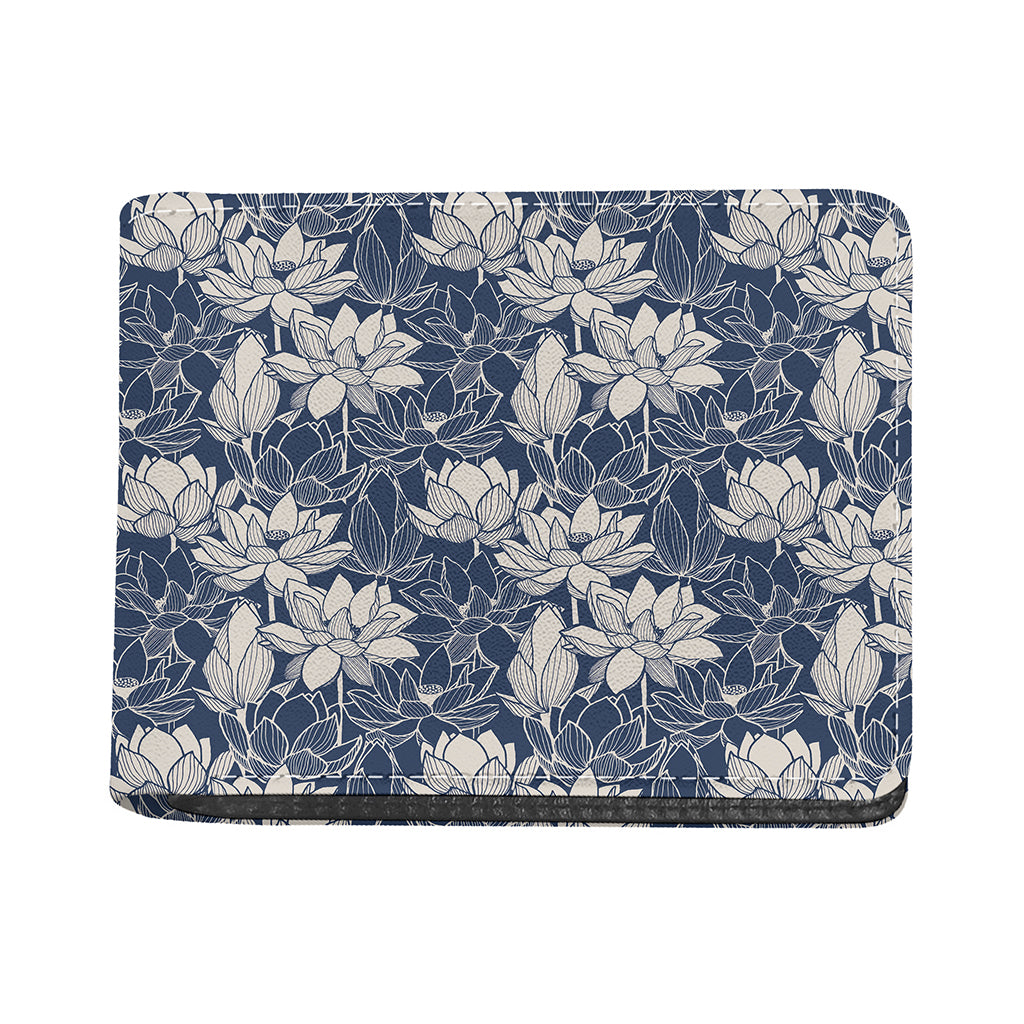 White And Blue Lotus Flower Print Bifold Wallet
