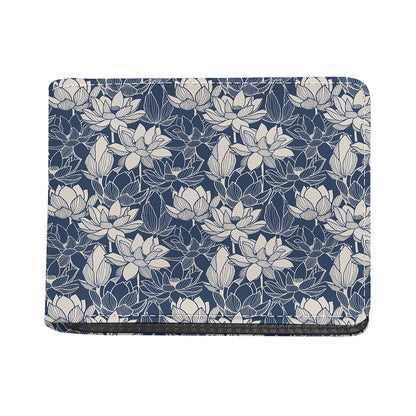 White And Blue Lotus Flower Print Bifold Wallet