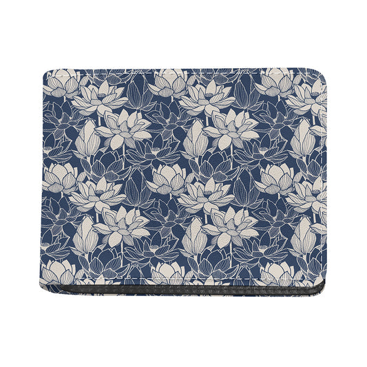 White And Blue Lotus Flower Print Bifold Wallet