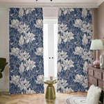 White And Blue Lotus Flower Print Blackout Pencil Pleat Curtains