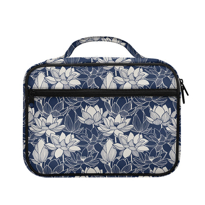 White And Blue Lotus Flower Print Briefcase Bible Bag