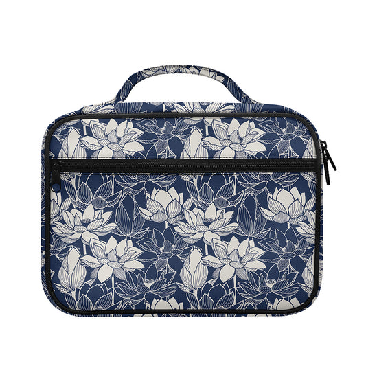 White And Blue Lotus Flower Print Briefcase Bible Bag