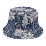 White And Blue Lotus Flower Print Bucket Hat