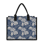 White And Blue Lotus Flower Print Canvas Tote Bag