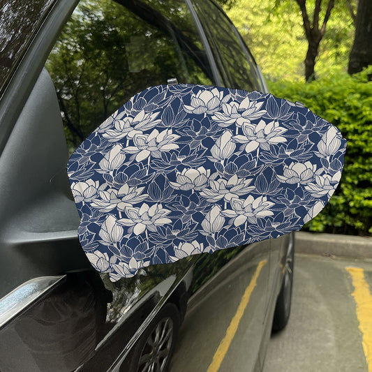 White And Blue Lotus Flower Print Car Side Mirror Covers
