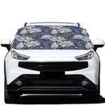 White And Blue Lotus Flower Print Car Windshield Snow Cover