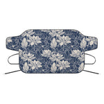 White And Blue Lotus Flower Print Car Windshield Snow Cover