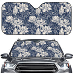 White And Blue Lotus Flower Print Car Windshield Sun Shade