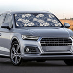 White And Blue Lotus Flower Print Car Windshield Sun Shade