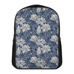 White And Blue Lotus Flower Print Casual Backpack