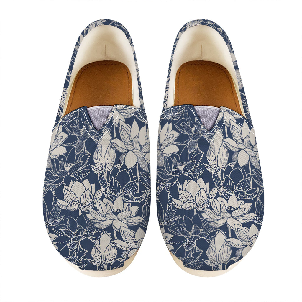 White And Blue Lotus Flower Print Casual Shoes