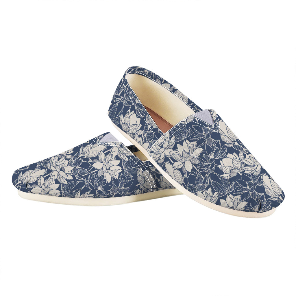White And Blue Lotus Flower Print Casual Shoes