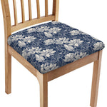 White And Blue Lotus Flower Print Chair Cushion Cover