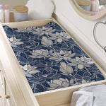 White And Blue Lotus Flower Print Changing Pad Cover