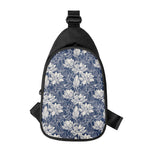 White And Blue Lotus Flower Print Chest Bag