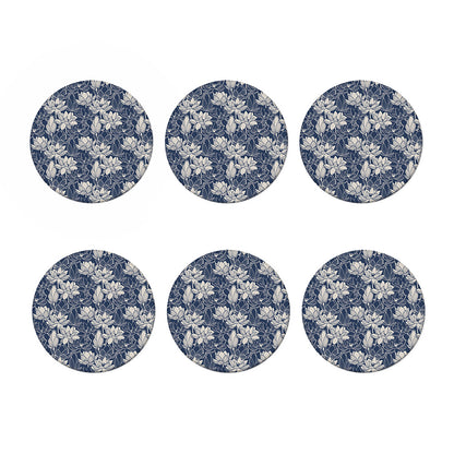 White And Blue Lotus Flower Print Coaster Set