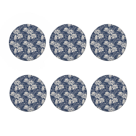 White And Blue Lotus Flower Print Coaster Set