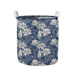 White And Blue Lotus Flower Print Collapsible Laundry Basket