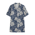 White And Blue Lotus Flower Print Cotton Hawaiian Shirt