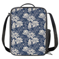 White And Blue Lotus Flower Print Crossbody Lunch Bag