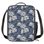 White And Blue Lotus Flower Print Crossbody Lunch Bag