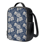 White And Blue Lotus Flower Print Crossbody Lunch Bag