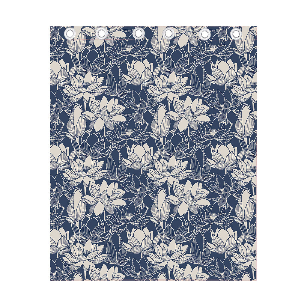 White And Blue Lotus Flower Print Curtain