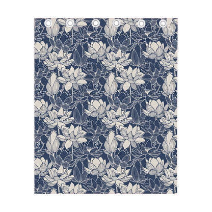 White And Blue Lotus Flower Print Curtain