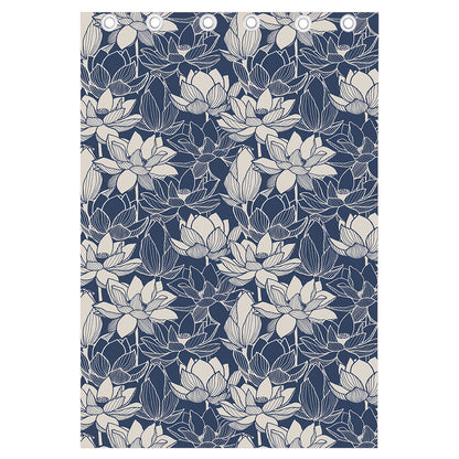 White And Blue Lotus Flower Print Curtain
