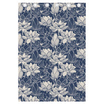White And Blue Lotus Flower Print Curtain