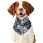 White And Blue Lotus Flower Print Dog Bandana