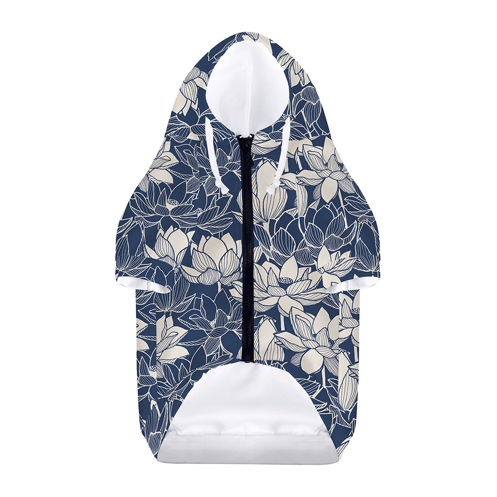 White And Blue Lotus Flower Print Dog Zip Up Hoodie
