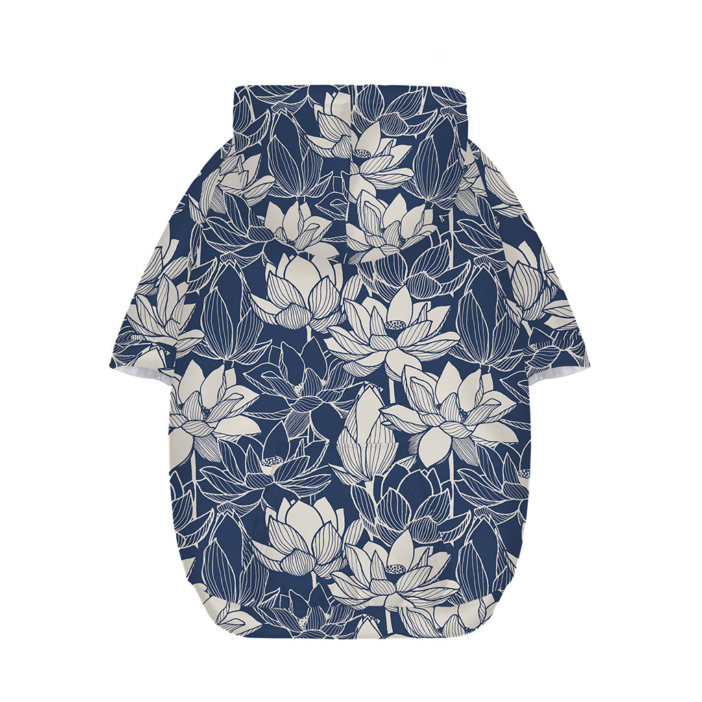 White And Blue Lotus Flower Print Dog Zip Up Hoodie