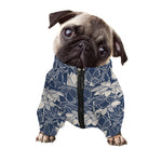White And Blue Lotus Flower Print Dog Zip Up Jacket