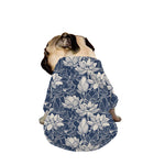 White And Blue Lotus Flower Print Dog Zip Up Jacket