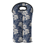 White And Blue Lotus Flower Print Double Neoprene Wine Tote