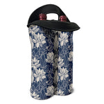 White And Blue Lotus Flower Print Double Neoprene Wine Tote