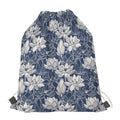 White And Blue Lotus Flower Print Drawstring Bag