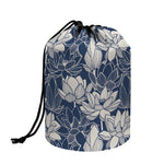 White And Blue Lotus Flower Print Drawstring Makeup Bag