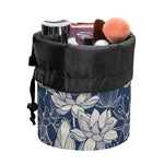 White And Blue Lotus Flower Print Drawstring Makeup Bag