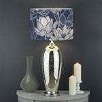 White And Blue Lotus Flower Print Drum Lamp Shade
