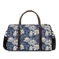 White And Blue Lotus Flower Print Duffel Bag