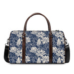 White And Blue Lotus Flower Print Duffle Bag