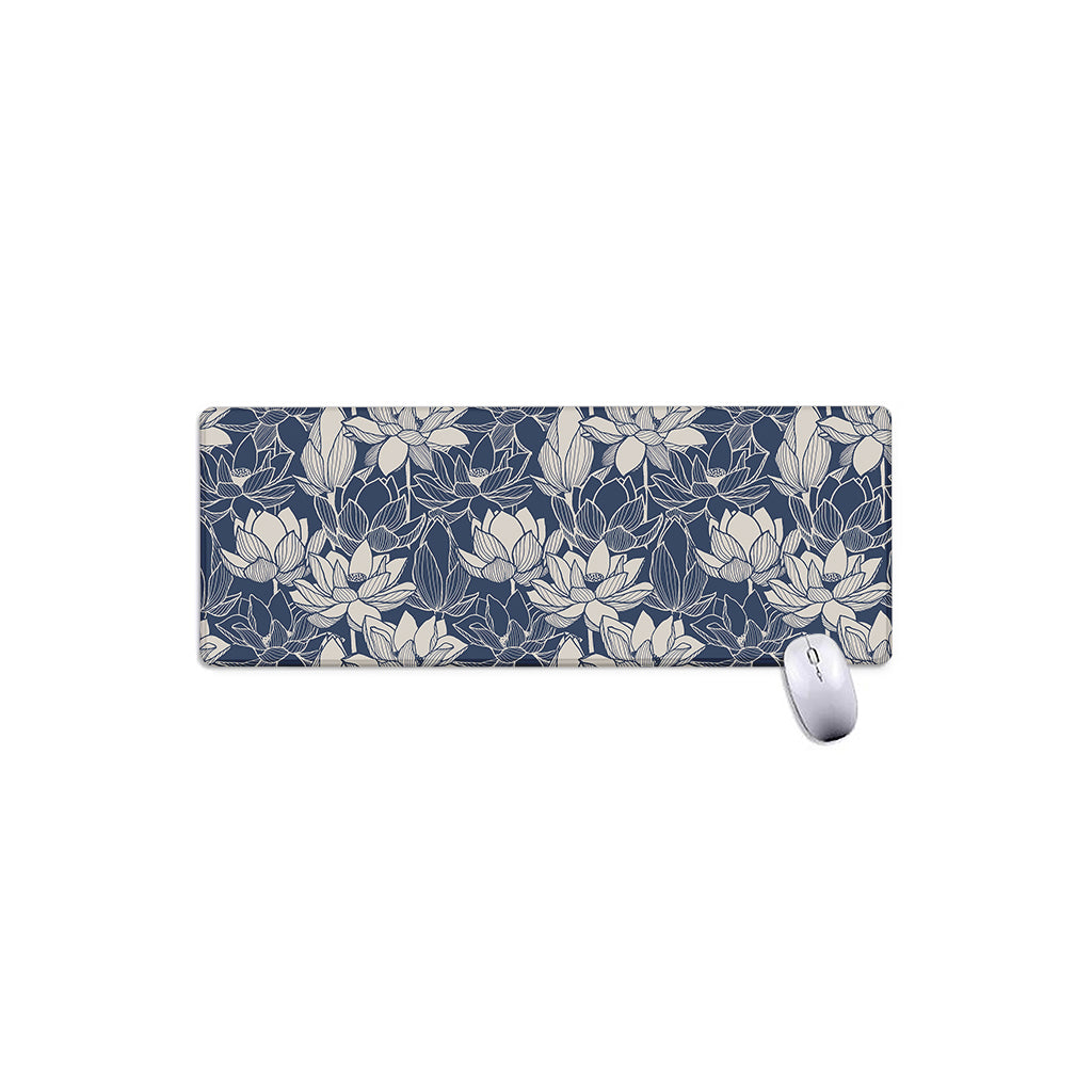 White And Blue Lotus Flower Print Extended Mouse Pad