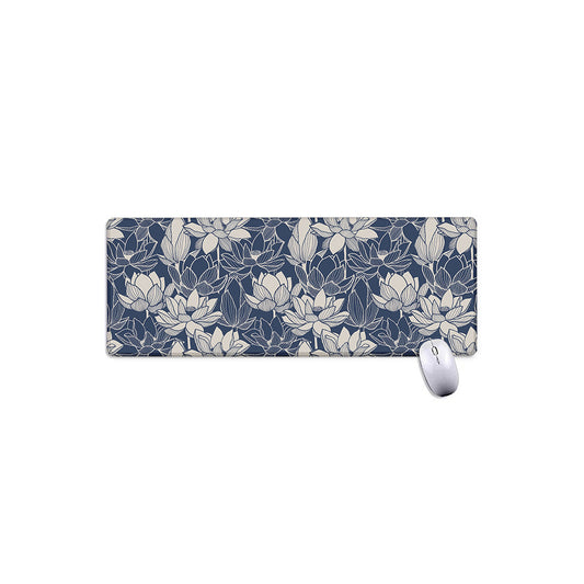 White And Blue Lotus Flower Print Extended Mouse Pad