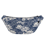 White And Blue Lotus Flower Print Fanny Pack